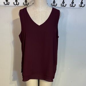 Laura Sleeveless V-Neck Chiffon Shell Rich Burgundy NWT size 12